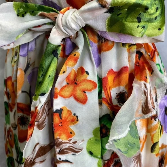 Alice + Olivia Evelia Ruffled Floral Asymmetrical Halter Maxi Dress Size 4  NWT